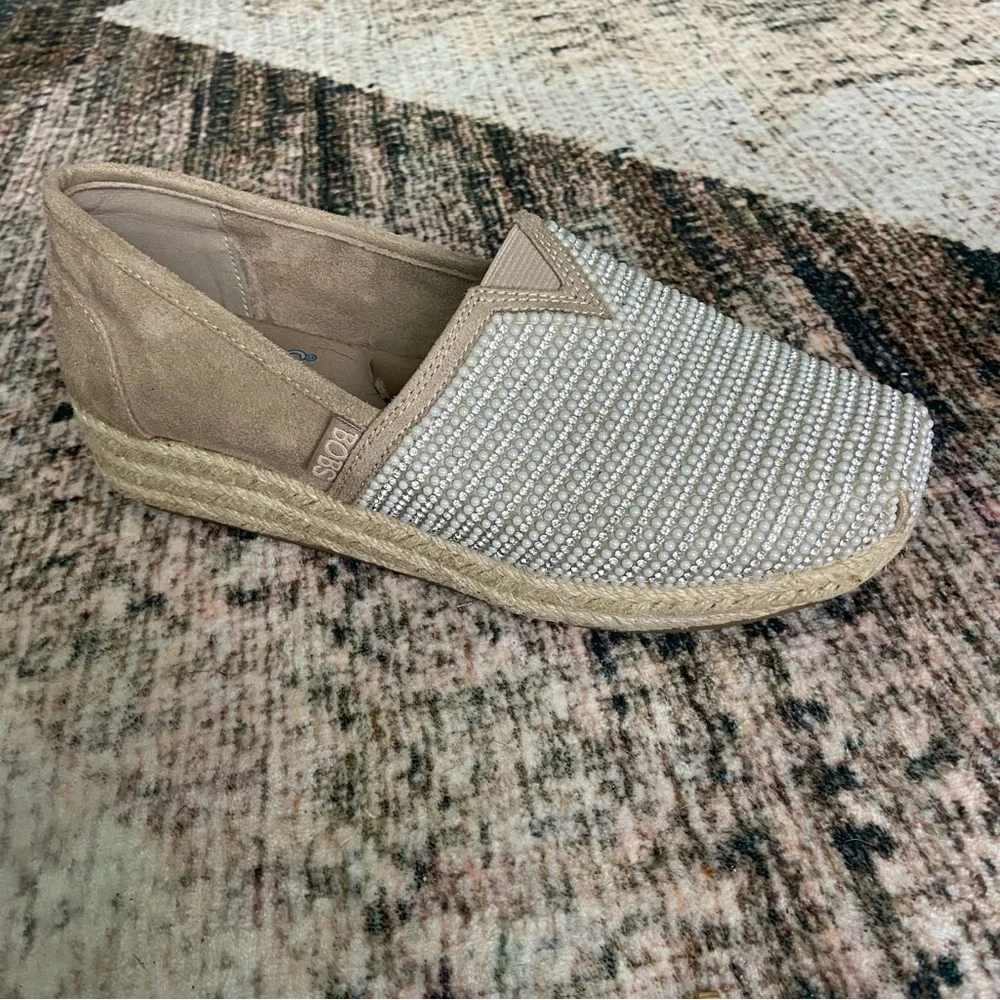 Toms Beige Rhinestone Espadrille Slip-On